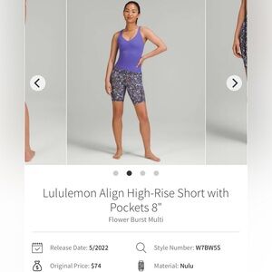 NWOT Lululemon Align High Rise Short with Pockets 8”